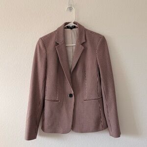 Express Editor Blazer One Button Mini Houndstooth Tailored Fit Pink Brown Size 6